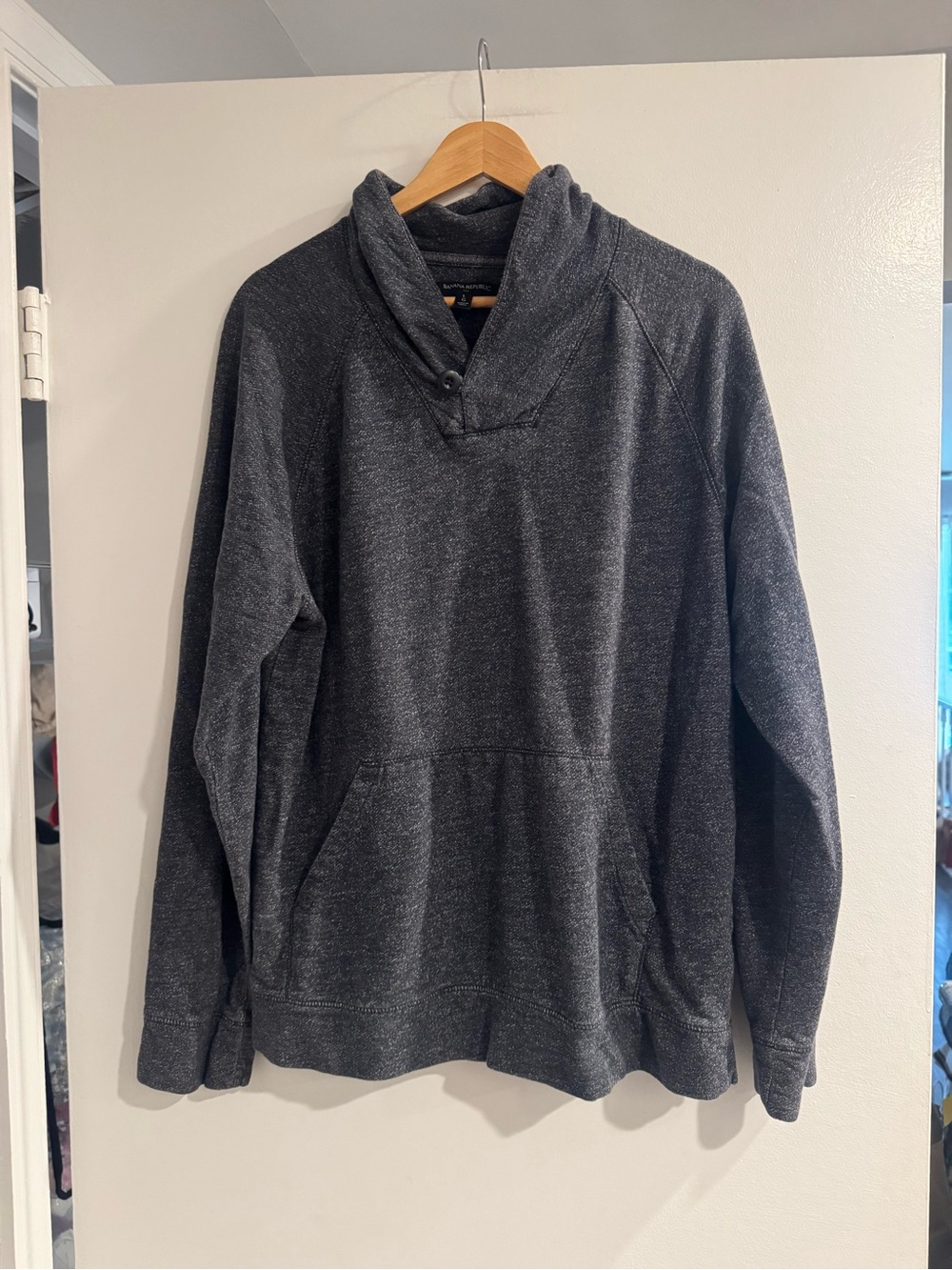 Banana Republic Dark Charcoal Shawl-Neck Pullover Hoodie – Large